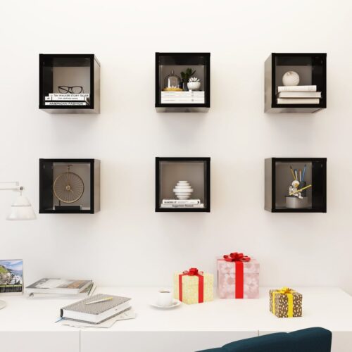 Wall Cube Shelves 6pcs Black 22x15x22cm - Image 3