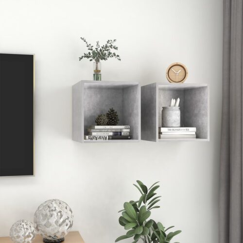 Wall Cabinets 2pcs Concrete Grey 37x37x37cm Engineered Wood - Image 5