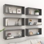 Wall Cube Shelves 6pcs Grey 60x15x23cm Engineered Wood