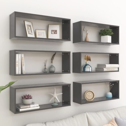Wall Cube Shelves 6pcs Grey 60x15x23cm Engineered Wood