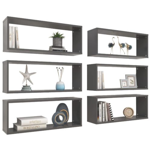 Wall Cube Shelves 6pcs Grey 60x15x23cm Engineered Wood - Image 3