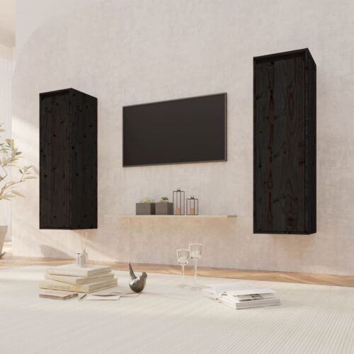 Wall Cabinets 2pcs Black 30x30x100cm Solid Wood Pine - Image 12