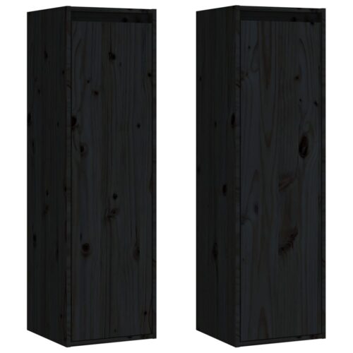 Wall Cabinets 2pcs Black 30x30x100cm Solid Wood Pine - Image 2
