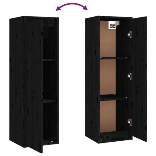 Wall Cabinets 2pcs Black 30x30x100cm Solid Wood Pine - Image 7