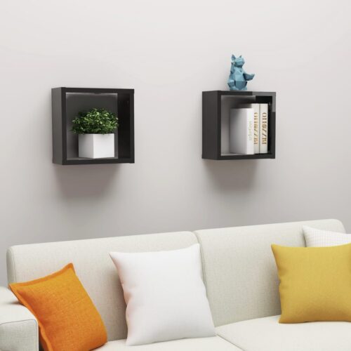 Wall Cube Shelves 2pcs High Gloss Black 30x15x30cm