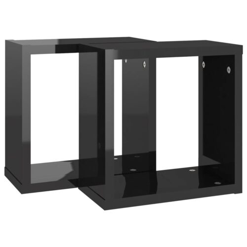 Wall Cube Shelves 2pcs High Gloss Black 30x15x30cm - Image 5