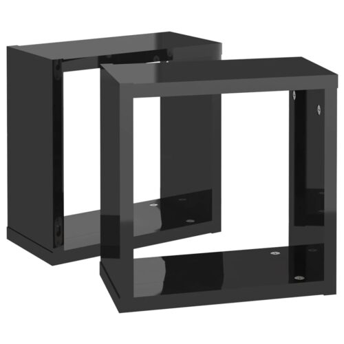 Wall Cube Shelves 2pcs High Gloss Black 30x15x30cm - Image 6