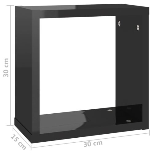 Wall Cube Shelves 2pcs High Gloss Black 30x15x30cm - Image 11