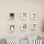 Wall Cube Shelves 6pcs High Gloss White 22x15x22cm