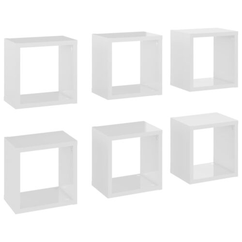 Wall Cube Shelves 6pcs High Gloss White 22x15x22cm - Image 2