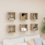 Wall Cube Shelves 6pcs Sonoma Oak 26x15x26cm