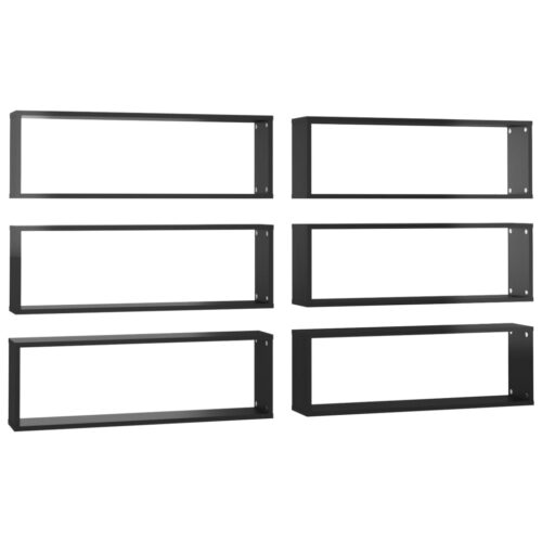 Wall Cube Shelves 6pcs High Gloss Black 80x15x26.5cm Engineered Wood - Image 2