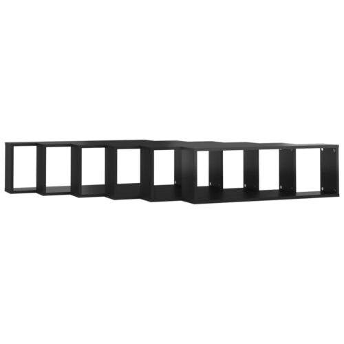 Wall Cube Shelves 6pcs High Gloss Black 80x15x26.5cm Engineered Wood - Image 4