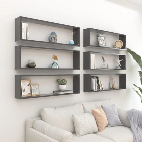 Wall Cube Shelves 6pcs Grey 100x15x30cm Engineered Wood