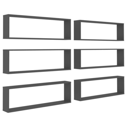 Wall Cube Shelves 6pcs Grey 100x15x30cm Engineered Wood - Image 2
