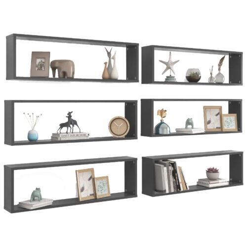 Wall Cube Shelves 6pcs Grey 100x15x30cm Engineered Wood - Image 3