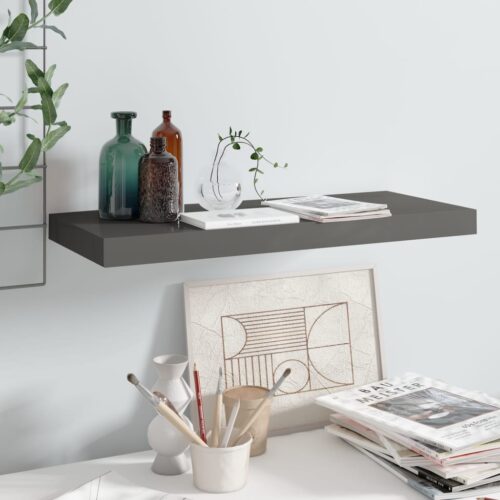 Floating Wall Shelf High Gloss Grey 60x23.5x3.8cm MDF