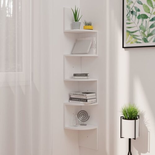 Wall Corner Shelf White 19x19x123cm Engineered Wood - Image 2