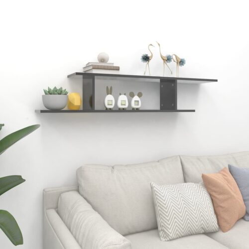 Wall-Mounted TV Shelf High Gloss Grey 125x18x23cm Engineered Wood - Image 3
