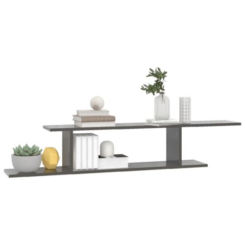Wall-Mounted TV Shelf High Gloss Grey 125x18x23cm Engineered Wood - Image 4