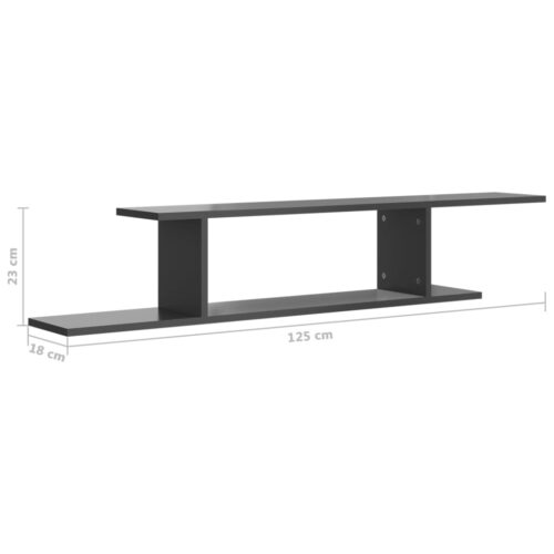 Wall-Mounted TV Shelf High Gloss Grey 125x18x23cm Engineered Wood - Image 7
