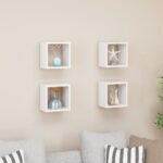 Wall Cube Shelves 4pcs White 22x15x22cm