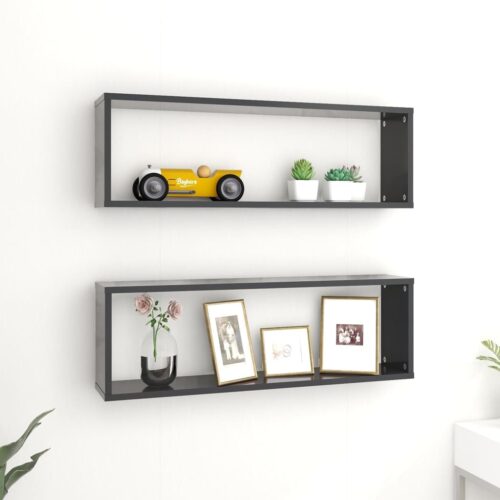 Wall Cube Shelves 2pcs Grey 80x15x26.5cm Engineered Wood