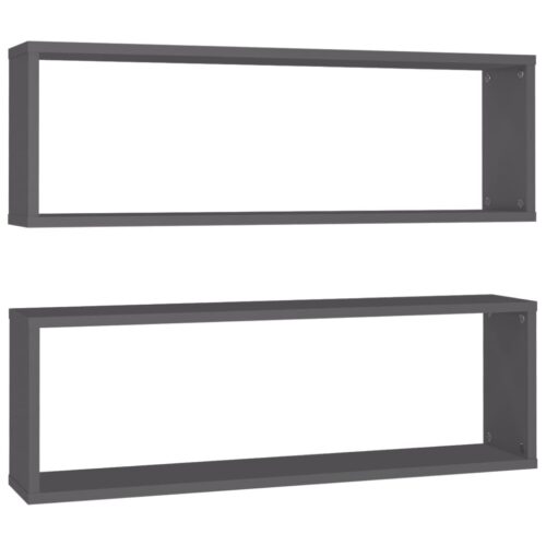 Wall Cube Shelves 2pcs Grey 80x15x26.5cm Engineered Wood - Image 2