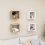 Wall Cube Shelves 4pcs White Sonoma Oak 26x15x26cm