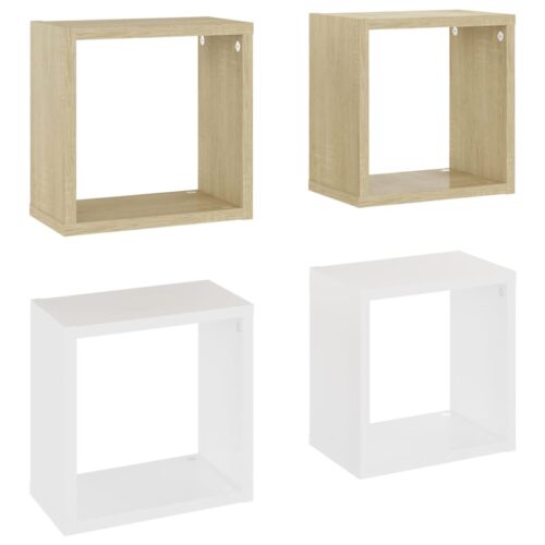 Wall Cube Shelves 4pcs White Sonoma Oak 26x15x26cm - Image 2
