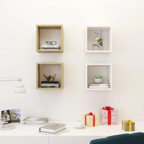 Wall Cube Shelves 4pcs White Sonoma Oak 26x15x26cm - Image 3