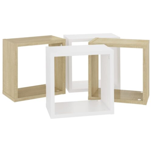 Wall Cube Shelves 4pcs White Sonoma Oak 26x15x26cm - Image 7