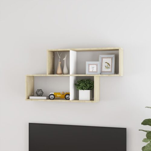 Wall Shelf White Sonoma Oak 100x18x53cm Engineered Wood