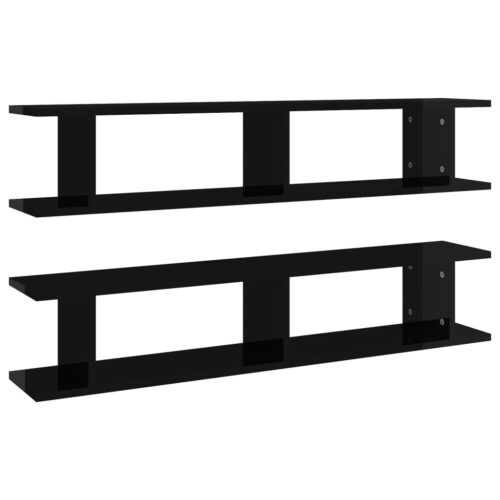 Wall Shelves 2pcs High Gloss Black 105x18x20cm Engineered Wood - Image 2