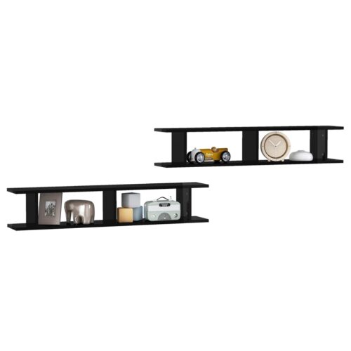 Wall Shelves 2pcs High Gloss Black 105x18x20cm Engineered Wood - Image 3