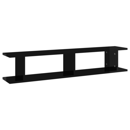 Wall Shelves 2pcs High Gloss Black 105x18x20cm Engineered Wood - Image 4