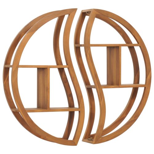 Yin Yang Wall Shelf 100x20x100cm Solid Wood Teak - Image 3