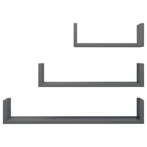 Wall Display Shelf 3pcs High Gloss Grey Engineered Wood - Image 4