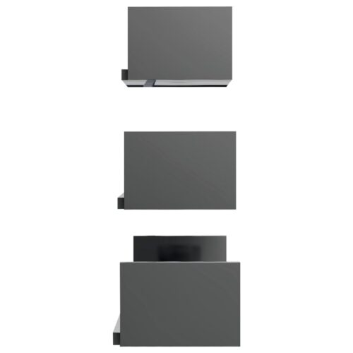 Wall Display Shelf 3pcs High Gloss Grey Engineered Wood - Image 5