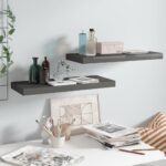 Floating Wall Shelves 2pcs High Gloss Grey 60x23.5x3.8cm MDF