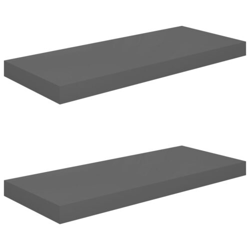 Floating Wall Shelves 2pcs High Gloss Grey 60x23.5x3.8cm MDF - Image 2