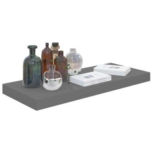 Floating Wall Shelves 2pcs High Gloss Grey 60x23.5x3.8cm MDF - Image 3