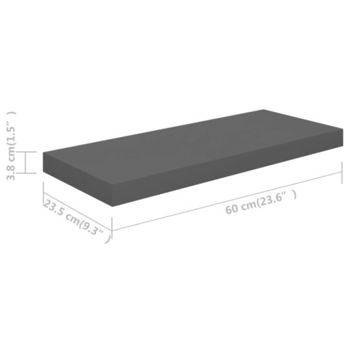 Floating Wall Shelves 2pcs High Gloss Grey 60x23.5x3.8cm MDF - Image 8