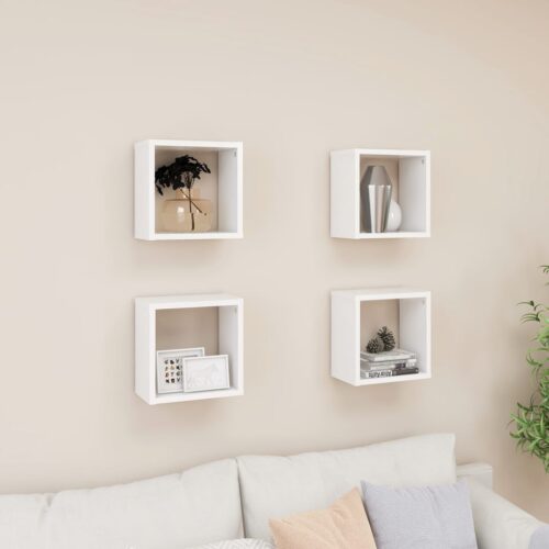 Wall Cube Shelves 4pcs White 26x15x26cm
