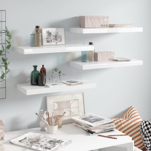 Floating Wall Shelves 4pcs High Gloss White 60x23.5x3.8cm MDF