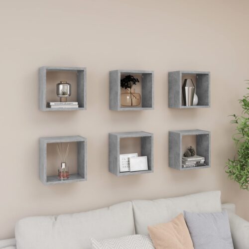 Wall Cube Shelves 6pcs Concrete Grey 26x15x26cm