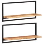 Wall Shelves 2pcs 80x25x35cm Solid Wood Acacia Steel