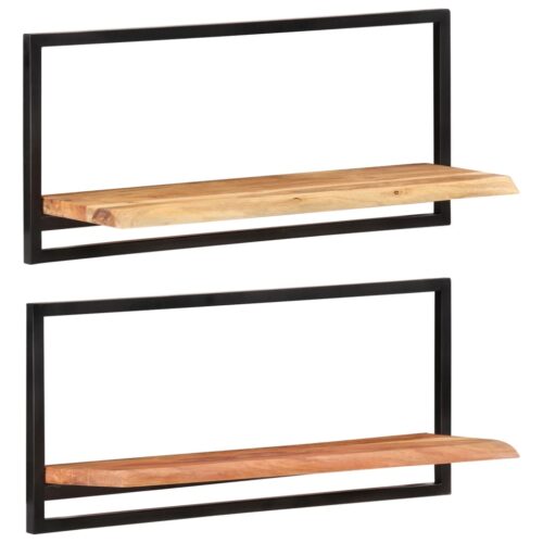 Wall Shelves 2pcs 80x25x35cm Solid Wood Acacia Steel - Image 8
