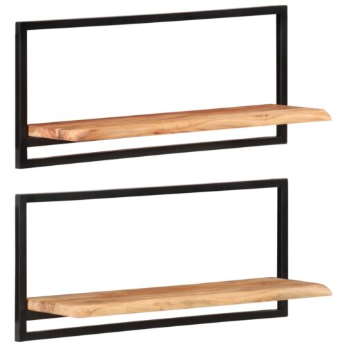 Wall Shelves 2pcs 80x25x35cm Solid Wood Acacia Steel - Image 9