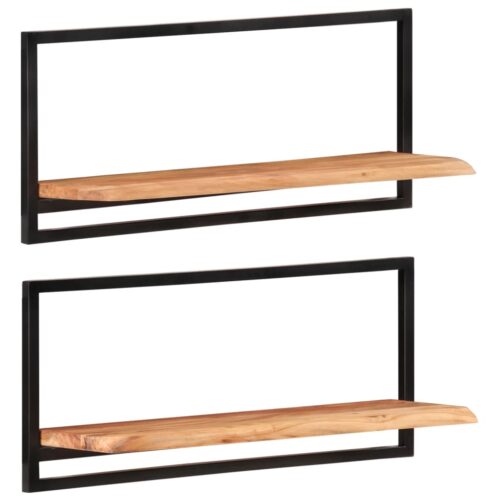 Wall Shelves 2pcs 80x25x35cm Solid Wood Acacia Steel - Image 10